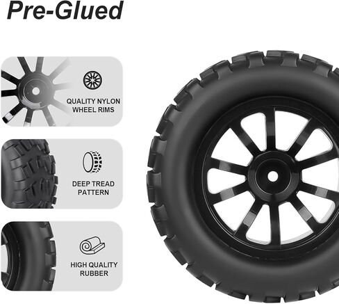 HobbyPark PreGlued Mounted 12mm Hex Hubs RC Truck Tires and Wheels 2.8 Tires with Foam Inserts for Traxxas Rustler Stampede Hoss 4x4 Redcat RC Monster Truck Set of 4 (128x67mm(HxW)) in Kuwait