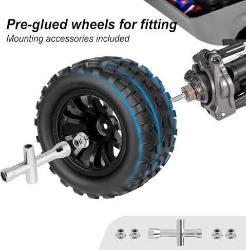 HobbyPark PreGlued Mounted 12mm Hex Hubs RC Truck Tires and Wheels 2.8 Tires with Foam Inserts for Traxxas Rustler Stampede Hoss 4x4 Redcat RC Monster Truck Set of 4 (128x67mm(HxW)) in Kuwait