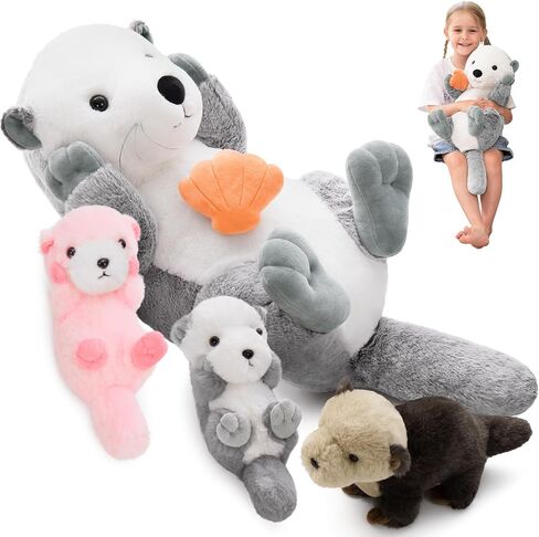 MorisMos Sea Turtle Stuffed Animal Mommy with Babies, 6 Packs Stuffed Turtle Toys for Kids Toddlers, 14'' Mama Big-Eyed Tortoise Toy, Sea Stuffed Animal Plush Pillow Gifts for Birthday Christmas in Kuwait