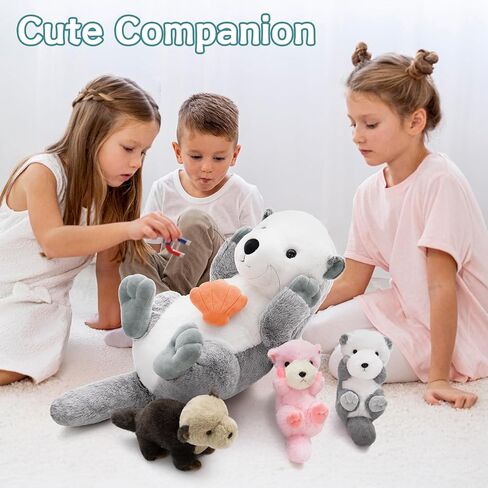 MorisMos Sea Turtle Stuffed Animal Mommy with Babies, 6 Packs Stuffed Turtle Toys for Kids Toddlers, 14'' Mama Big-Eyed Tortoise Toy, Sea Stuffed Animal Plush Pillow Gifts for Birthday Christmas in Kuwait