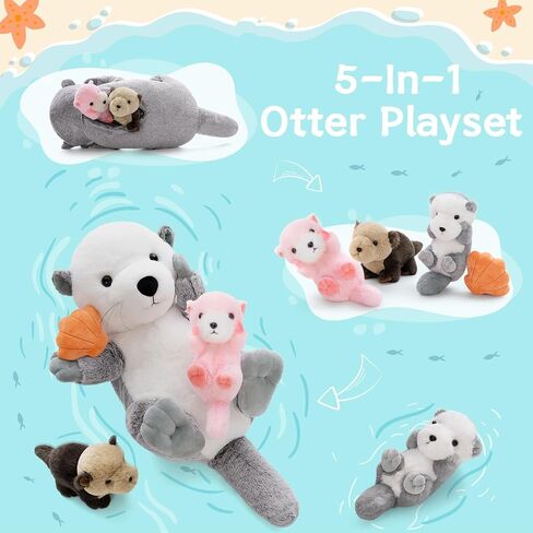 MorisMos Sea Turtle Stuffed Animal Mommy with Babies, 6 Packs Stuffed Turtle Toys for Kids Toddlers, 14'' Mama Big-Eyed Tortoise Toy, Sea Stuffed Animal Plush Pillow Gifts for Birthday Christmas in Kuwait