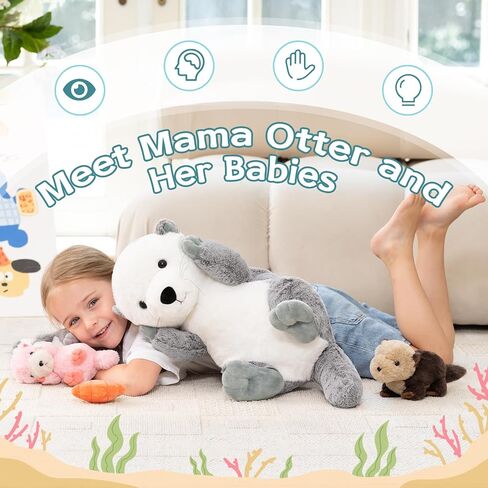 MorisMos Sea Turtle Stuffed Animal Mommy with Babies, 6 Packs Stuffed Turtle Toys for Kids Toddlers, 14'' Mama Big-Eyed Tortoise Toy, Sea Stuffed Animal Plush Pillow Gifts for Birthday Christmas in Kuwait