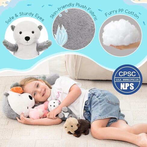 MorisMos Sea Turtle Stuffed Animal Mommy with Babies, 6 Packs Stuffed Turtle Toys for Kids Toddlers, 14'' Mama Big-Eyed Tortoise Toy, Sea Stuffed Animal Plush Pillow Gifts for Birthday Christmas in Kuwait