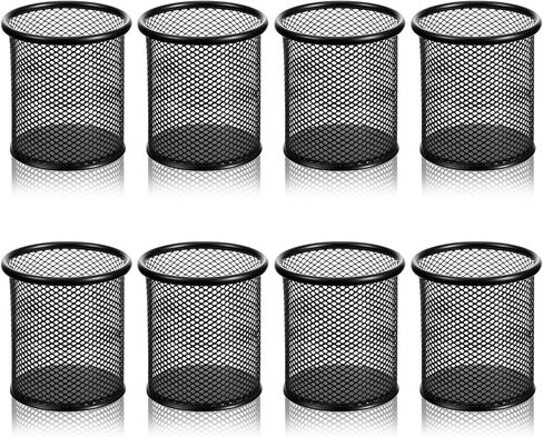 8 Pack Pen Holder for Desk, Black Metal Mesh Pencil Holders Small Trash Can Desktop Pen Holder Desk Accessories & Workspace Organizers for Home, Office, 3.8’’ Tall in Kuwait
