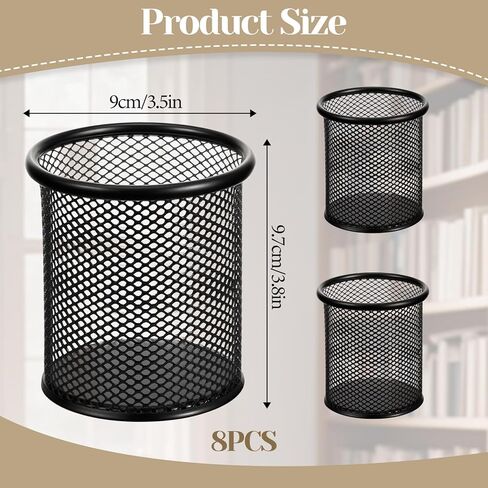 8 Pack Pen Holder for Desk, Black Metal Mesh Pencil Holders Small Trash Can Desktop Pen Holder Desk Accessories & Workspace Organizers for Home, Office, 3.8’’ Tall in Kuwait