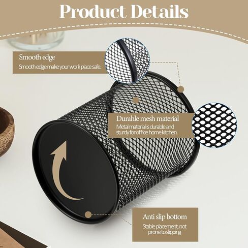 8 Pack Pen Holder for Desk, Black Metal Mesh Pencil Holders Small Trash Can Desktop Pen Holder Desk Accessories & Workspace Organizers for Home, Office, 3.8’’ Tall in Kuwait