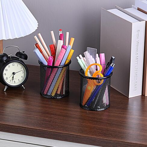 8 Pack Pen Holder for Desk, Black Metal Mesh Pencil Holders Small Trash Can Desktop Pen Holder Desk Accessories & Workspace Organizers for Home, Office, 3.8’’ Tall in Kuwait
