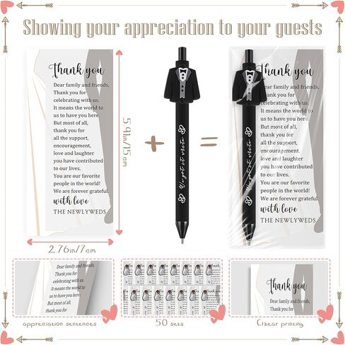 50 Sets Wedding Favors For Guests Bridal Shower Pens Love Ballpoint Pens With Thank You Cards Opp Bags Wedding Reception Party Favors Bridal Shower Gifts Supplies in Saudi Arabia