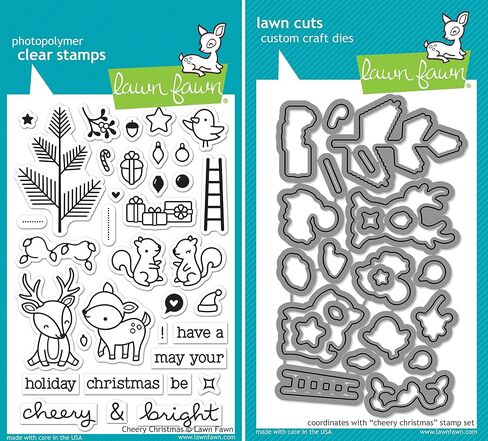 Lawn Fawn Cheery Christmas Clear Clear Set and Die Set - يشمل ختم واحد (LF1216) و Die (LF1217) حزمة 2 عناصر in Saudi Arabia