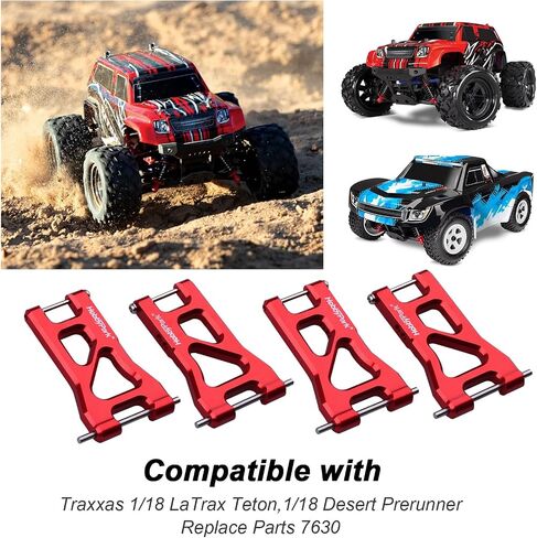 Hobbypark Aluminum Suspension Arms Set (Front and Rear) for Traxxas 1/18 LaTrax Teton Upgrades Desert Prerunner, Replace Parts 7630 (4-Pack) (Red) in Kuwait
