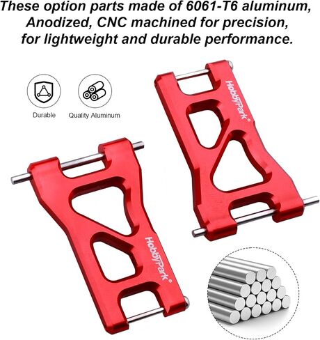Hobbypark Aluminum Suspension Arms Set (Front and Rear) for Traxxas 1/18 LaTrax Teton Upgrades Desert Prerunner, Replace Parts 7630 (4-Pack) (Red) in Kuwait