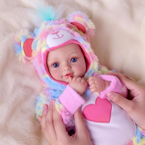 BABESIDE 15-Inch Baby Doll with Moveable Joints – Soft Vinyl Realistic Real Life Doll in Rainbow Teddy Bear Outfit with Heart Belly – Gift for Girls Aged 3+ in Saudi Arabia