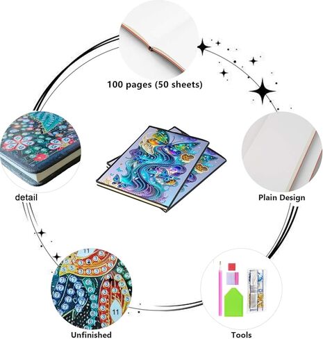 زهرة الماس دفتر ملاحظات للبالغين ، A5 Diamonds Art Journal و DIY Sketchbook ، مستلزمات Art Kit Diamond ، هدية للمبتدئين ، عشاق الحرفية ، الفنانين. (ورد) in Saudi Arabia