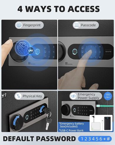 دايي بيومتريك بصمات الأصابع الآمنة ، 2.0 قدم مكعب من الخزائن المنزلية مع حقيبة مقاومة للحريق ، أمن لوحة اللمس الرقمي آمنة مقابل المال المستندات النقدية ، نظام الإنذار المزدوج - DF -45 in Kuwait