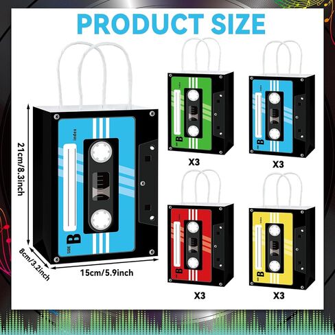 12 PCS Cassette Tape Paper Gift Facs 70s 80s 90s party supplies retro paper goadies treat forp exps music music airmed birthday scensions for retro hip hop hop decorations in Saudi Arabia