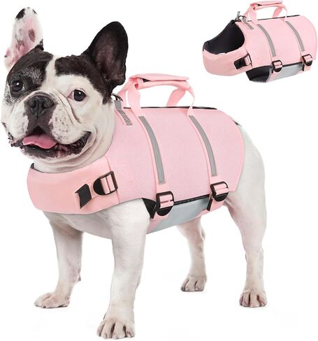 AOFITEE Small Dog Life Jacket, High Buoyancy Dog Life Vest for Swimming, XS Puppy Swimming Vest, Reflective Dogs Swimsuit with Back Zip and Rescue Handle, Pet Lifesaver for Small Medium Large Dogs in Saudi Arabia