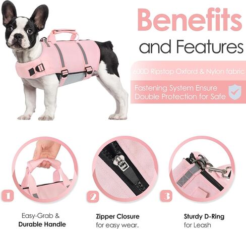 AOFITEE Small Dog Life Jacket, High Buoyancy Dog Life Vest for Swimming, XS Puppy Swimming Vest, Reflective Dogs Swimsuit with Back Zip and Rescue Handle, Pet Lifesaver for Small Medium Large Dogs in Saudi Arabia