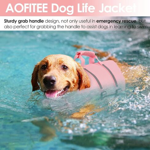 AOFITEE Small Dog Life Jacket, High Buoyancy Dog Life Vest for Swimming, XS Puppy Swimming Vest, Reflective Dogs Swimsuit with Back Zip and Rescue Handle, Pet Lifesaver for Small Medium Large Dogs in Saudi Arabia