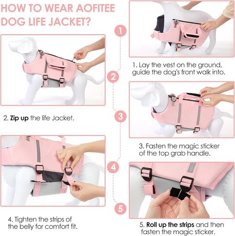 AOFITEE Small Dog Life Jacket, High Buoyancy Dog Life Vest for Swimming, XS Puppy Swimming Vest, Reflective Dogs Swimsuit with Back Zip and Rescue Handle, Pet Lifesaver for Small Medium Large Dogs in Saudi Arabia