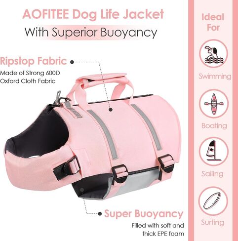 AOFITEE Small Dog Life Jacket, High Buoyancy Dog Life Vest for Swimming, XS Puppy Swimming Vest, Reflective Dogs Swimsuit with Back Zip and Rescue Handle, Pet Lifesaver for Small Medium Large Dogs in Saudi Arabia