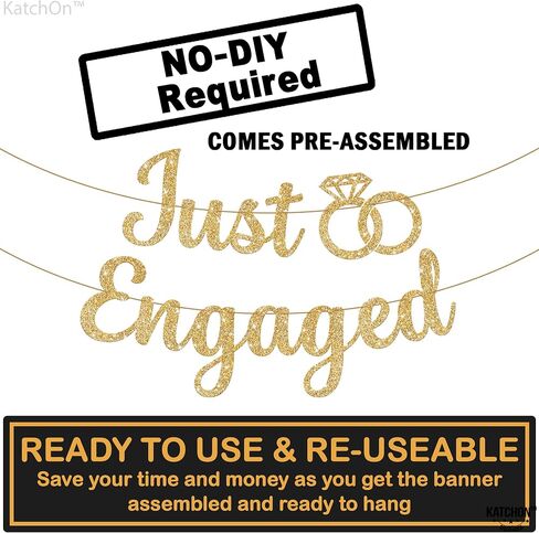 KatchOn, Glitter Gold Just Engaged Banner - 10 Feet, No DIY | Engagement Banner for Just Engaged Decorations | Engagement Party Decorations | Party Decorations in Saudi Arabia