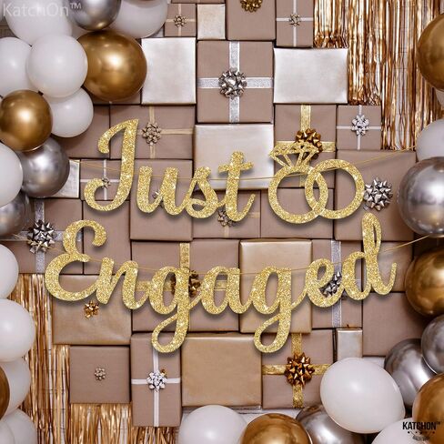 KatchOn, Glitter Gold Just Engaged Banner - 10 Feet, No DIY | Engagement Banner for Just Engaged Decorations | Engagement Party Decorations | Party Decorations in Saudi Arabia