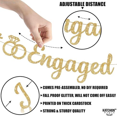 KatchOn, Glitter Gold Just Engaged Banner - 10 Feet, No DIY | Engagement Banner for Just Engaged Decorations | Engagement Party Decorations | Party Decorations in Saudi Arabia