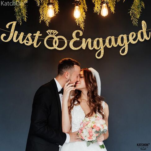 KatchOn, Glitter Gold Just Engaged Banner - 10 Feet, No DIY | Engagement Banner for Just Engaged Decorations | Engagement Party Decorations | Party Decorations in Saudi Arabia