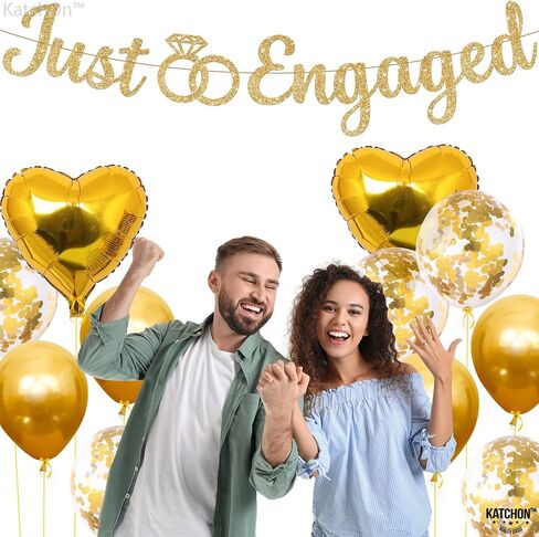 KatchOn, Glitter Gold Just Engaged Banner - 10 Feet, No DIY | Engagement Banner for Just Engaged Decorations | Engagement Party Decorations | Party Decorations in Saudi Arabia