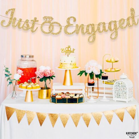 KatchOn, Glitter Gold Just Engaged Banner - 10 Feet, No DIY | Engagement Banner for Just Engaged Decorations | Engagement Party Decorations | Party Decorations in Saudi Arabia