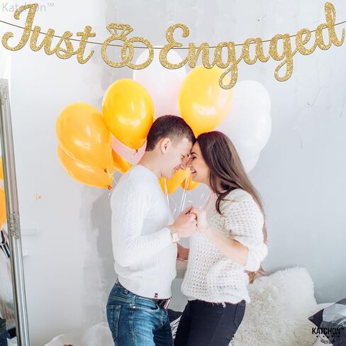 KatchOn, Glitter Gold Just Engaged Banner - 10 Feet, No DIY | Engagement Banner for Just Engaged Decorations | Engagement Party Decorations | Party Decorations in Saudi Arabia