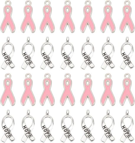 SUNNYCLUE 1 Box 100Pcs 2 Style Ribbon Charms Breast Cancer Awareness Charms Bulk Pink Silver Ribbon Breast Cancer Hope Pendants for Jewelry Making DIY Earrings Bracelet Necklace in Saudi Arabia