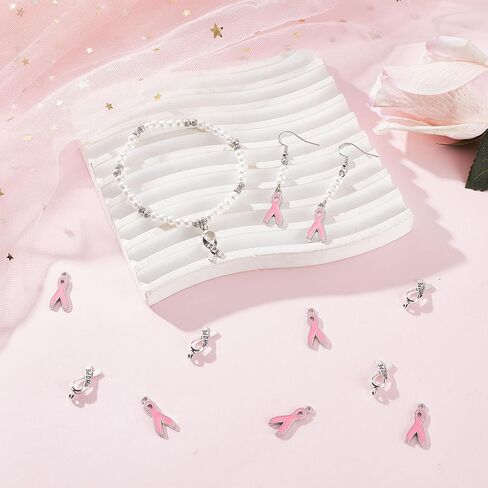 SUNNYCLUE 1 Box 100Pcs 2 Style Ribbon Charms Breast Cancer Awareness Charms Bulk Pink Silver Ribbon Breast Cancer Hope Pendants for Jewelry Making DIY Earrings Bracelet Necklace in Saudi Arabia