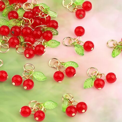 20 PCS سحر الكرز الأحمر لصنع المجوهرات - 3D محاكاة الزجاج الأحمر الكرز الأحمر الفاكهة الأكريليك مع حلقات القفز ، وملحقات DIY للأساور ، القلادات ، الأقراط (حبات الكرز الصغيرة اللطيفة) in Saudi Arabia