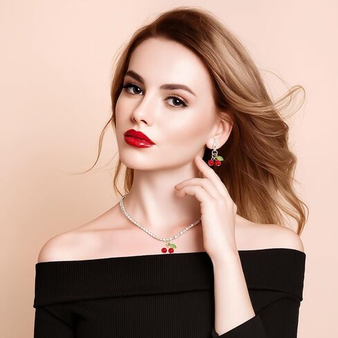 20 PCS سحر الكرز الأحمر لصنع المجوهرات - 3D محاكاة الزجاج الأحمر الكرز الأحمر الفاكهة الأكريليك مع حلقات القفز ، وملحقات DIY للأساور ، القلادات ، الأقراط (حبات الكرز الصغيرة اللطيفة) in Saudi Arabia