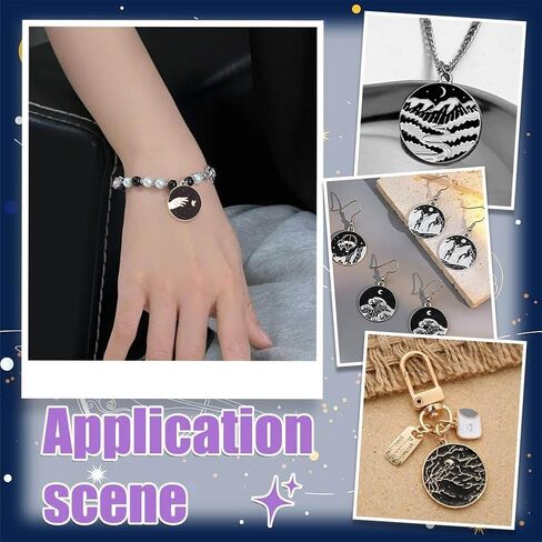 PH PandaHall 42Pcs 7 Styles Alloy Enamel Pendants Flat Round Black Charms Forest Mountain Hand Branch Charms for DIY Bracelets Earrings Jewelry Making in Saudi Arabia