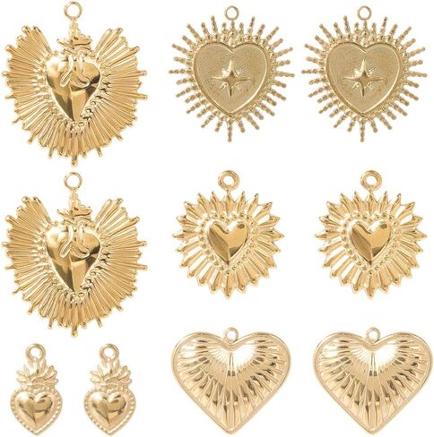 SUNNYCLUE 1 Box 10Pcs 5 Styles Real 14K Gold Plated Heart Charms Love Themed Charms Stainless Steel Sacred Sweet Valentines Pendants for Jewelry Making Supplies Crafting DIY Necklace Earring Adult in Saudi Arabia