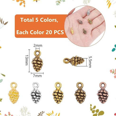 UNICRAFTALE Bulk Tiny Pine Cone Charms Tibetan Style Pinecone Pendants Christmas Charms Beads Pendants Fall Autumn Harvest Charm Thanksgiving Charm for DIY Crafts Jewelry Making in Saudi Arabia
