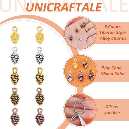 UNICRAFTALE Bulk Tiny Pine Cone Charms Tibetan Style Pinecone Pendants Christmas Charms Beads Pendants Fall Autumn Harvest Charm Thanksgiving Charm for DIY Crafts Jewelry Making in Saudi Arabia