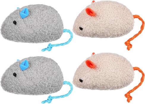 Logofun 4pcs Plush Cat Mouse Toys فئران هريرة مضغ لعبة لمستلزمات الحيوانات الأليفة - الرمادي+البيج in Saudi Arabia