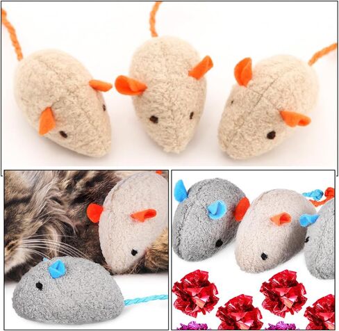 Logofun 4pcs Plush Cat Mouse Toys فئران هريرة مضغ لعبة لمستلزمات الحيوانات الأليفة - الرمادي+البيج in Saudi Arabia