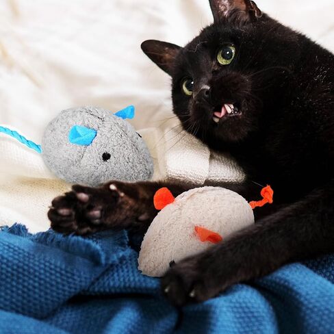 Logofun 4pcs Plush Cat Mouse Toys فئران هريرة مضغ لعبة لمستلزمات الحيوانات الأليفة - الرمادي+البيج in Saudi Arabia