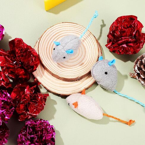 Logofun 4pcs Plush Cat Mouse Toys فئران هريرة مضغ لعبة لمستلزمات الحيوانات الأليفة - الرمادي+البيج in Saudi Arabia