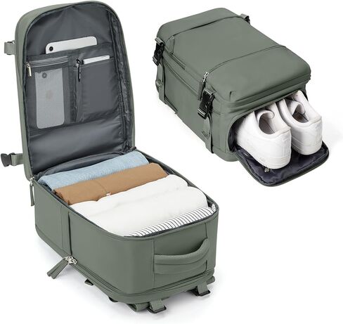 Travel Backpack for Women Men, Flight Approved Carry on Backpack with Shoe Compartment, Waterproof Laptop Backpack Personal Item Travel Bag - Ideal for Weedender, Hiking, Sport & Gym, Beige with Brown in Kuwait