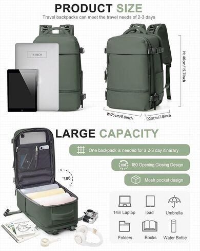 Travel Backpack for Women Men, Flight Approved Carry on Backpack with Shoe Compartment, Waterproof Laptop Backpack Personal Item Travel Bag - Ideal for Weedender, Hiking, Sport & Gym, Beige with Brown in Kuwait