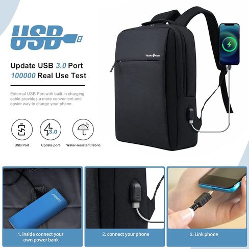 حقيبة ظهر محمول في Victoriatourist بحجم 15.6 بوصة - رفيعة ، متينة ، مقاومة للماء مع ميناء شحن USB للكلية ، الأعمال ، السفر in Kuwait
