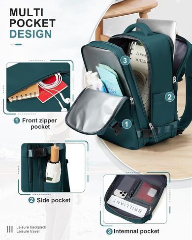 Travel Backpack for Women Men, Flight Approved Carry on Backpack with Shoe Compartment, Waterproof Laptop Backpack Personal Item Travel Bag - Ideal for Weedender, Hiking, Sport & Gym, Beige with Brown in Saudi Arabia