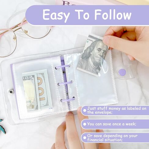 DRALLRY MINI MONION SACING BINDER ، 25 مظاريف نقدية توفير أموال تحدي 500 دولار 1000 دولار ، ملصقات دفتر المدخرات المحمولة لمخطط الميزانية هدية عيد ميلاد عيد الميلاد (الأرجواني ، 1000 دولار) in Kuwait