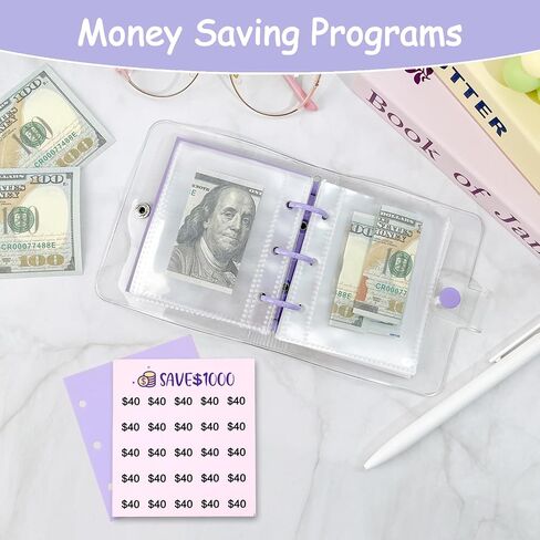 DRALLRY MINI MONION SACING BINDER ، 25 مظاريف نقدية توفير أموال تحدي 500 دولار 1000 دولار ، ملصقات دفتر المدخرات المحمولة لمخطط الميزانية هدية عيد ميلاد عيد الميلاد (الأرجواني ، 1000 دولار) in Kuwait