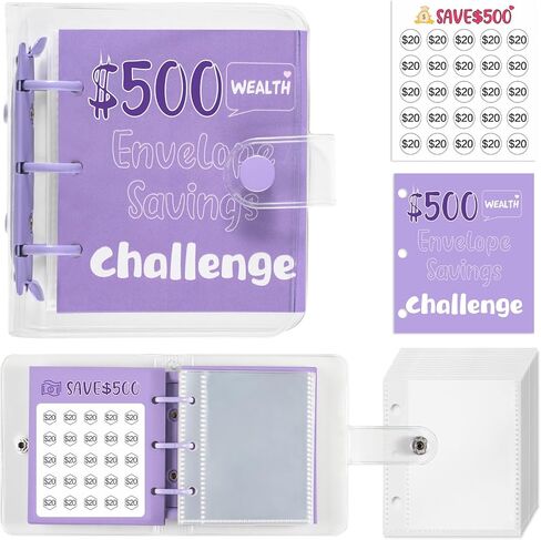 DRALLRY MINI MONION SACING BINDER ، 25 مظاريف نقدية توفير أموال تحدي 500 دولار 1000 دولار ، ملصقات دفتر المدخرات المحمولة لمخطط الميزانية هدية عيد ميلاد عيد الميلاد (الأرجواني ، 1000 دولار) in Kuwait